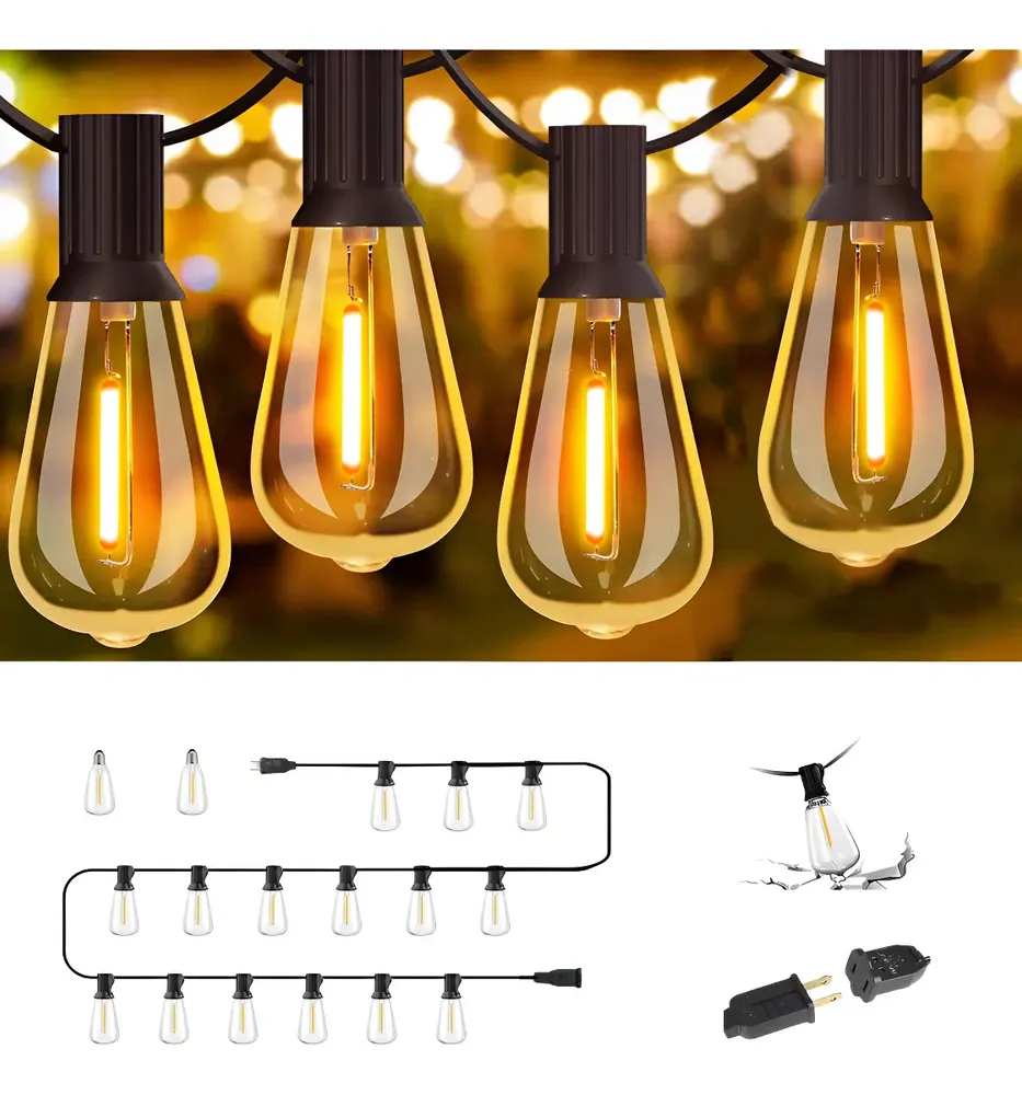 Guirnalda de Luces 15 Metros 15+2 Foco Led Vintage ATOZELE,Serie de Luces Led Decorativas en Cuartos y Jardin,Impermeable IP44,Amarillo cálido