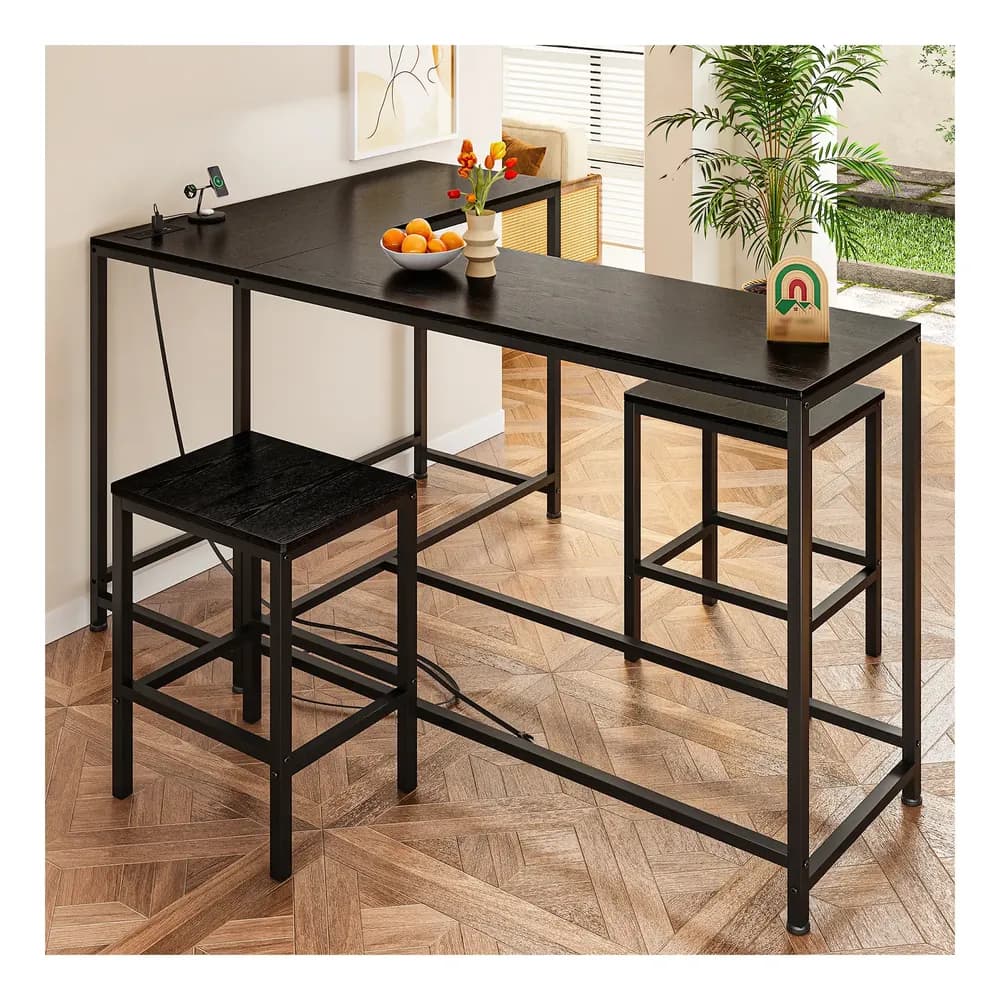 Mesa Alta,mesa Barra De Cocina Multiusos 2 Bancos Moderna