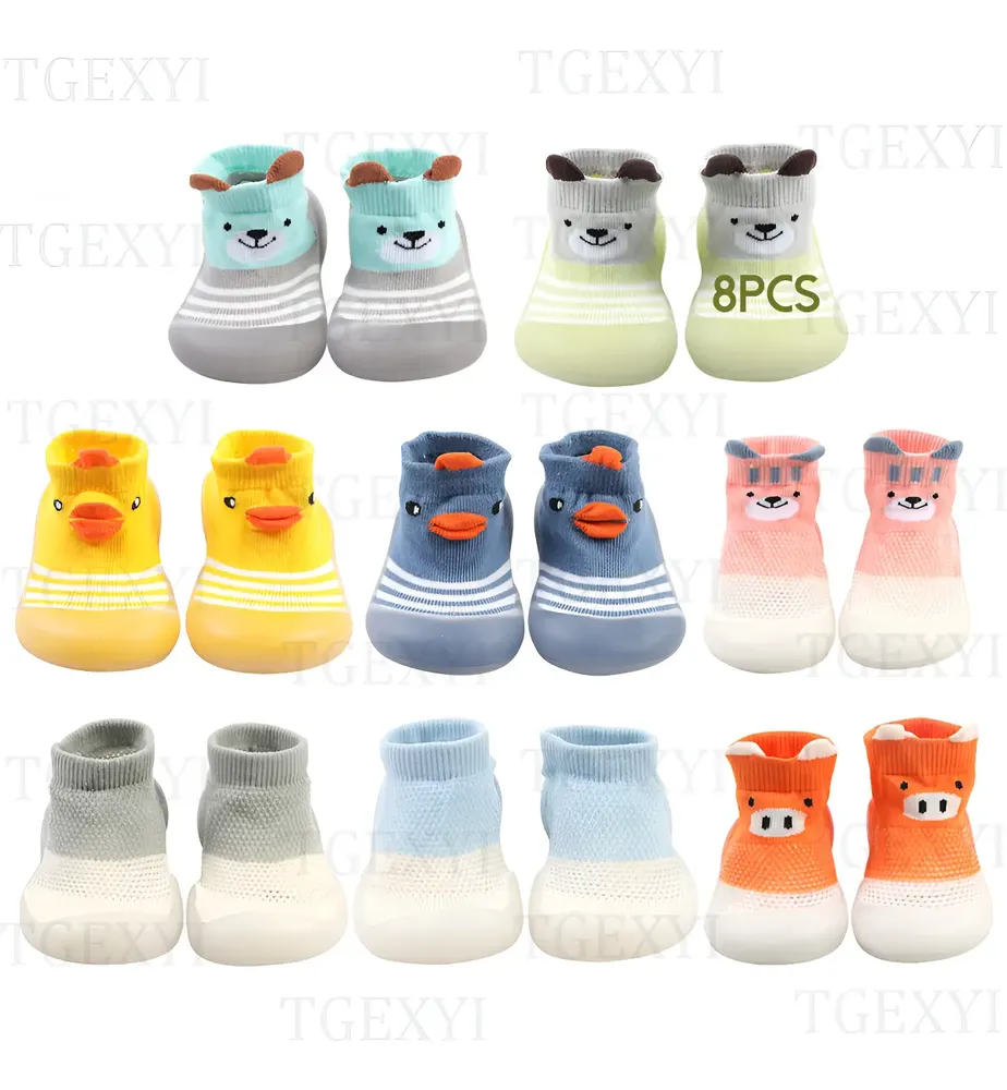 8 Pack Zapato Calcetin Bebe Dibujo Tierno, Antideslizante