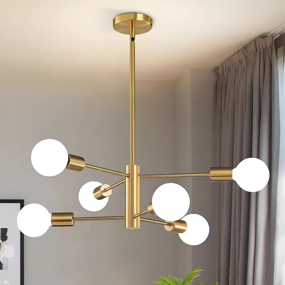 Moderno Colgante De Techo, 6 Luces De Color Dorado, Lámpara De Techo De Estilo Medieval, Ajustable En Altura, Adecuada Para Sala De Estar, Cocina, Comedor, Dormitorio, Vestíbulo.
