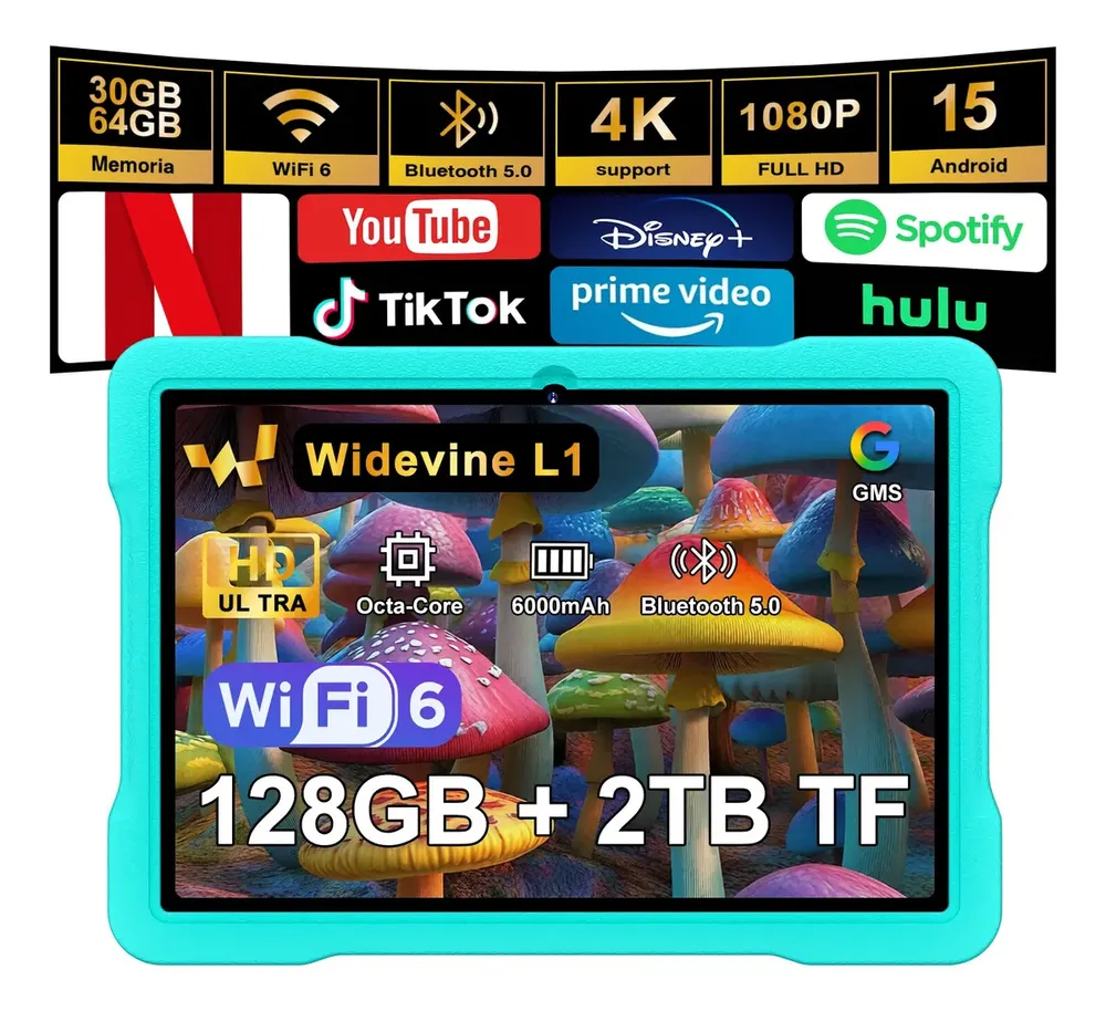 2026 Tablet Android 15 Gemini Ai, Tablet 10.1 Pulgadas Para Niños, 30gb+2tb Ampliable, Tablets Android Con Wifi 6, Octa-core, Control Parental, Bt5.0, Funda Niños Space Con Eva 360° 1280 * 800- Verde