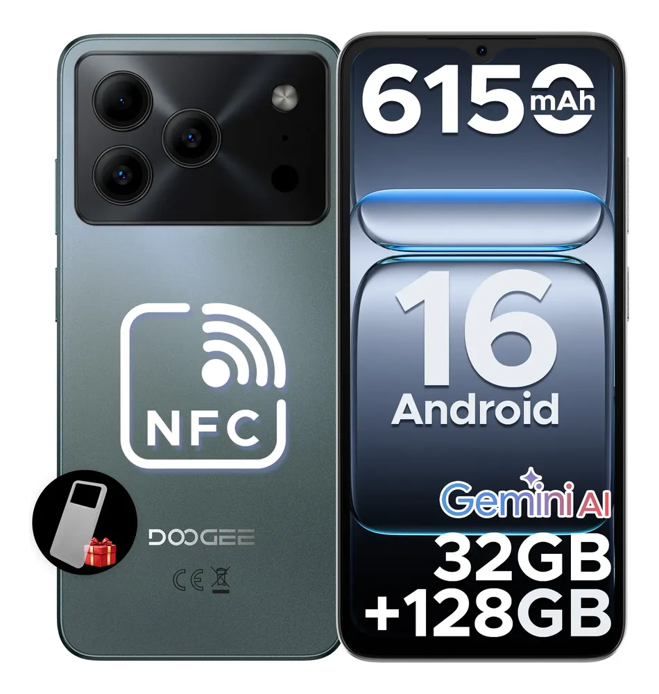 Doogee Note 56 Pro Celulares 6.56 Hd+ 90hz 6150 Mah 32gb(4+28) Ram+128gb Rom Nfc Google Pay\u002Fwidevine L1\u002F13mp+8mp\u002Fdual Sim\u002Fbluetooth 5.0\u002Fgps Teléfonos