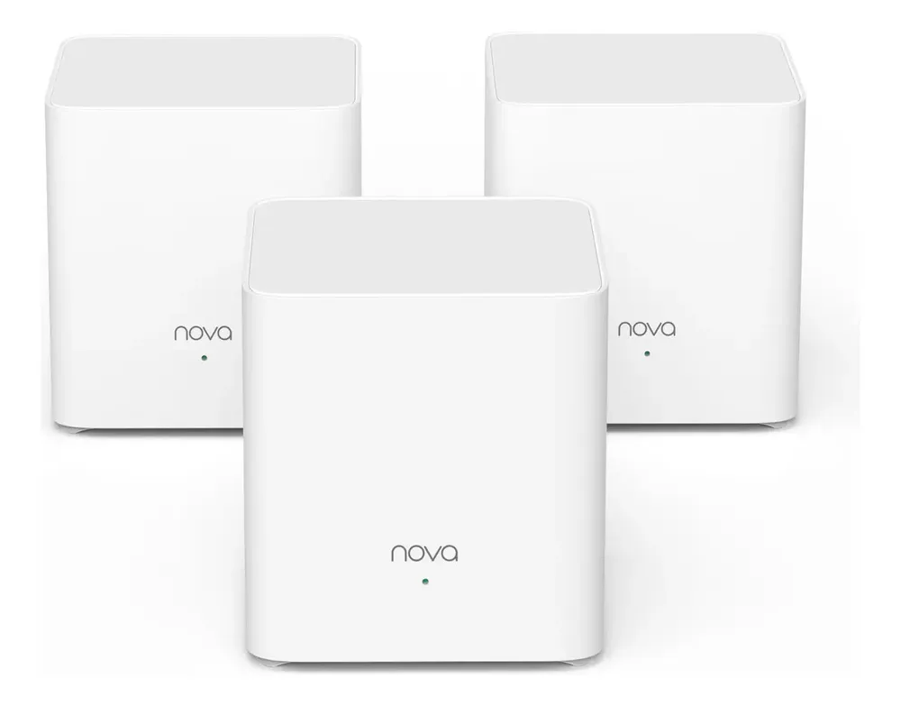 Tenda EX3-3 Pack Mesh Wi-Fi 6 AX1500 dual banda con tres nodos, cobertura hasta 300 m², OFDMA, MU-MIMO, setup en 3 pasos, puerto Gigabit y seguridad WPA3 para hogares grandes