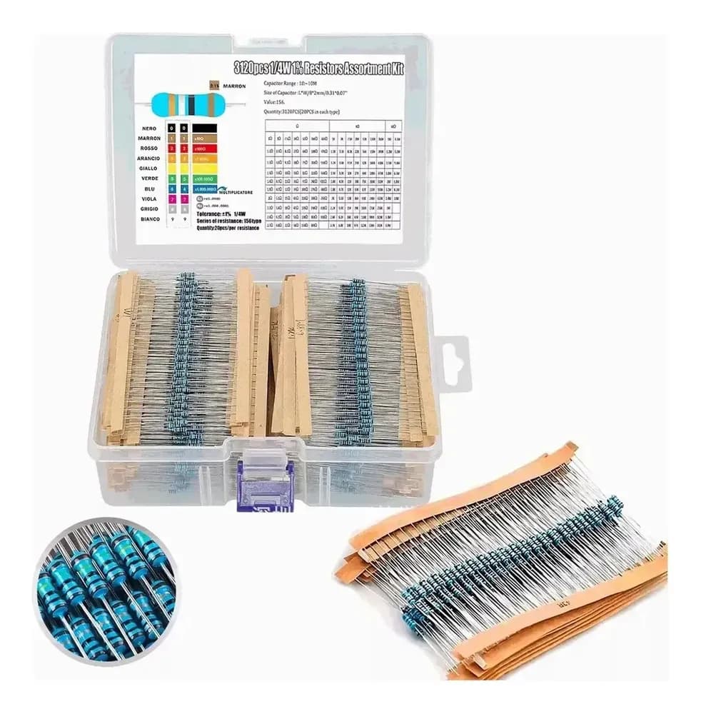 Kit Resistencias 3120 Pzs 156 Valores 1\u002F4w 1% En Caja