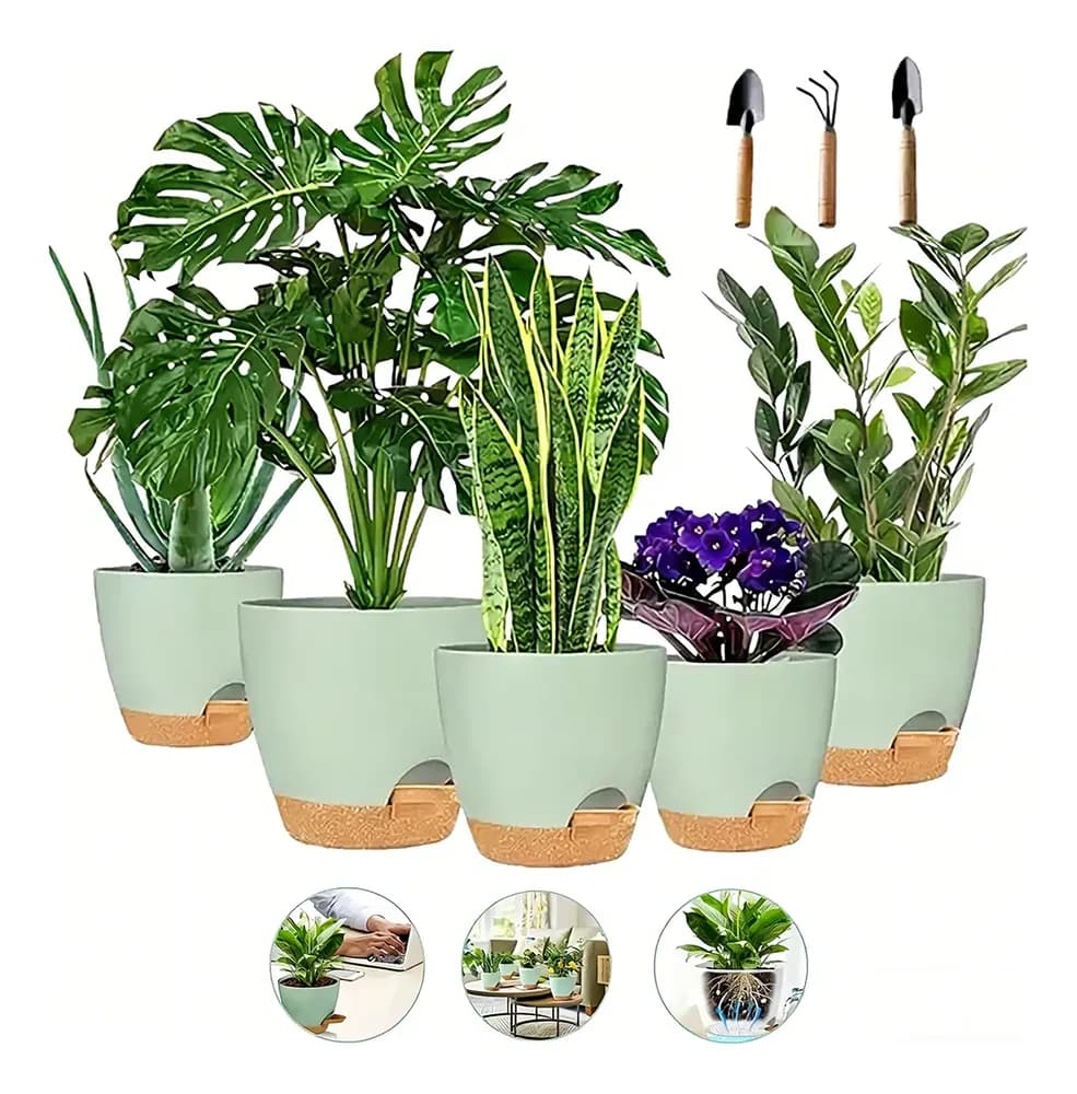 Set De 8 Planta Maceta De Plastico Con Riego Automático