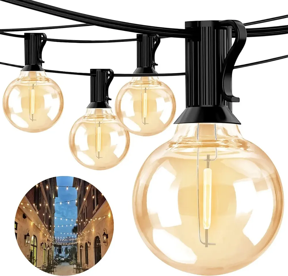 Bylifity Guirnalda de luces para exteriores, 25+2 Bombillas 20 Metros Luces LED para patio, G40 Tira de bombillas para Exterior, Interior, Decorar Patio, Jardín, Terraza, Boda, Fiesta, Navidad