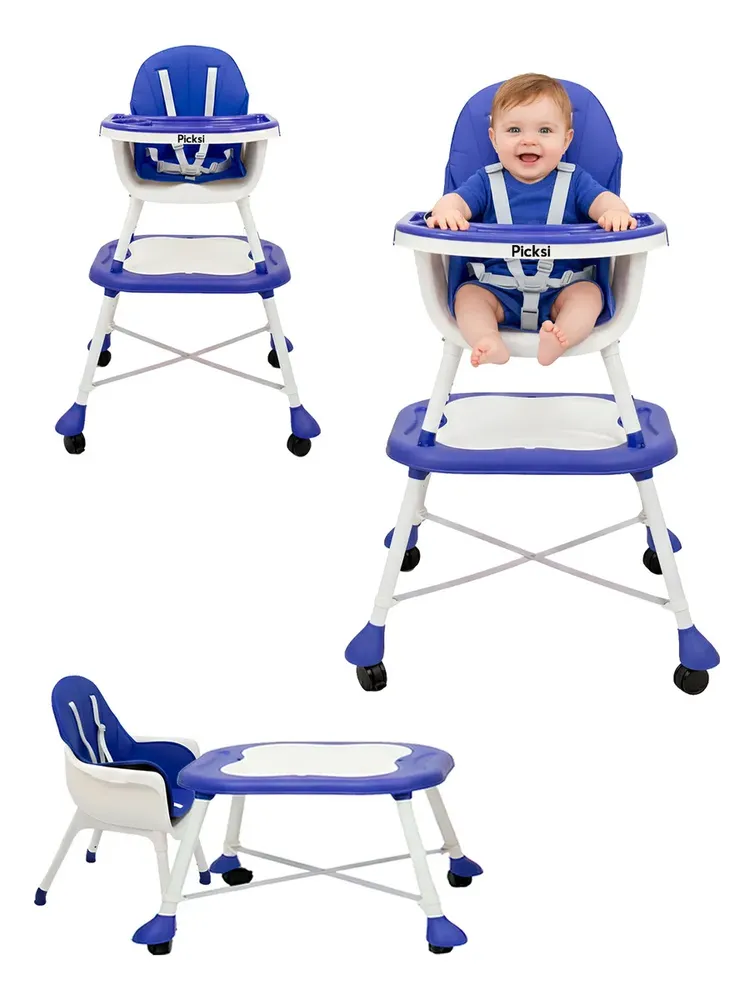 Silla Alta Periquera Bebé Plegable 3 En 1 Portátil Picksi Azul