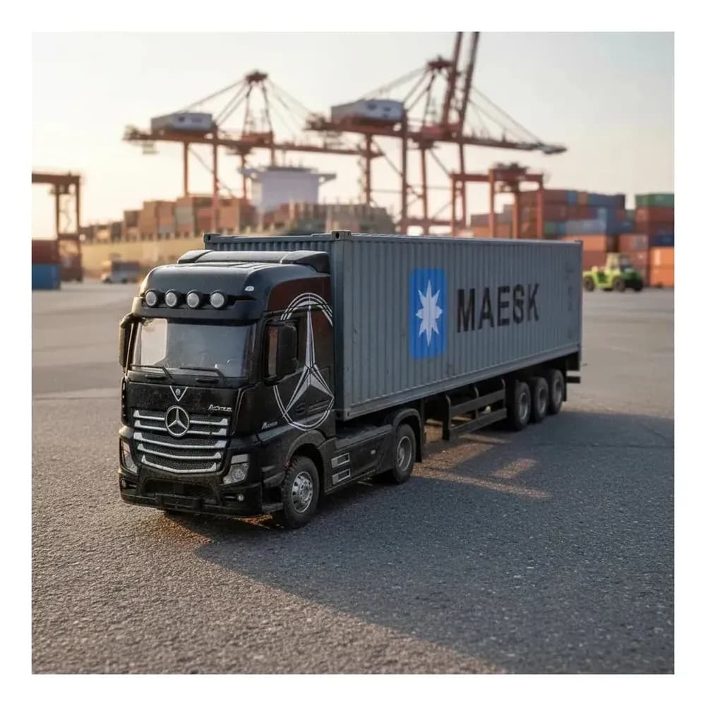 Coche A Escala Carros De Juguete Camión Mercedes Maersk 1:36 Coleccionable Con Luz Sonido Negro