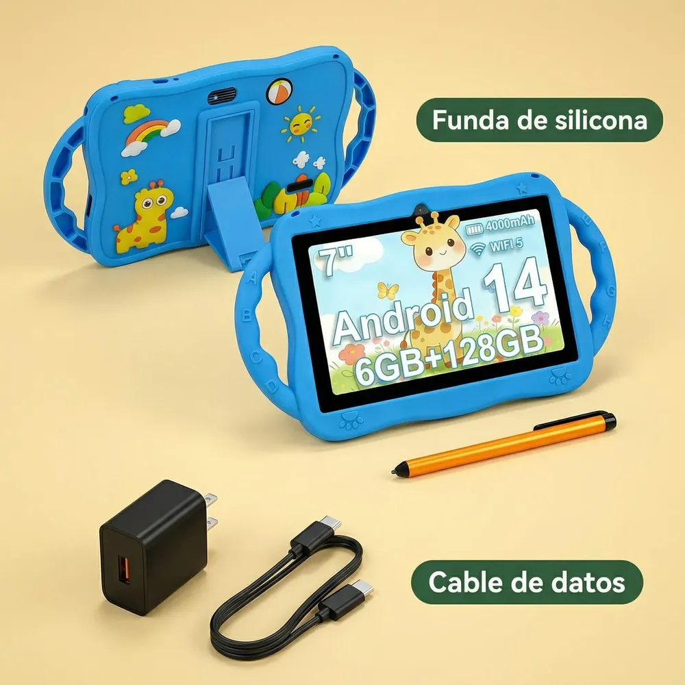 Tablet Para Niños 7 Pulgadas Android 14 6+ 128gb Con Funda