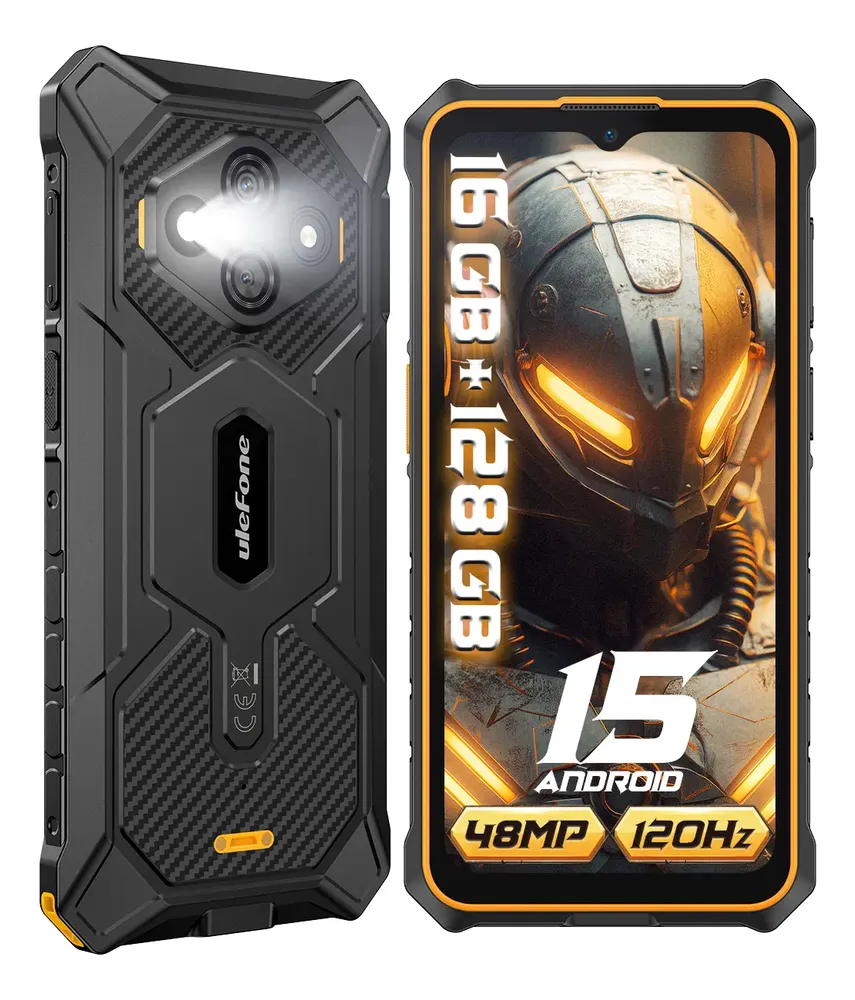 Celular Ulefone Rugking 3 Pro Dual Sim Teléfono Robusto 16gb Ram 128gb Rom Android 15 6.56 120hz Base De Carga Nfc Asistente De Al Géminis Naranja