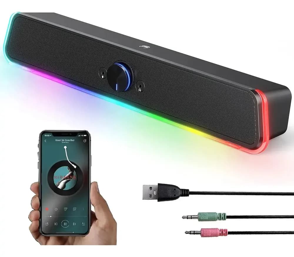 Bocina Computadora Para Pc Altavoz Con Rgb Luz Led Soporte