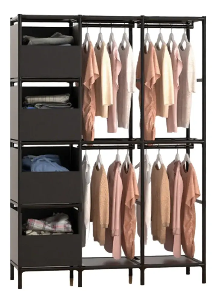 Ambueco®rack Armable Piso Metalico Organizador Para Ropa Perchero Negro 125*45*170 Mueble Organizador Portátil De Ropa, Zapatos, Bolsos Y Accesorios