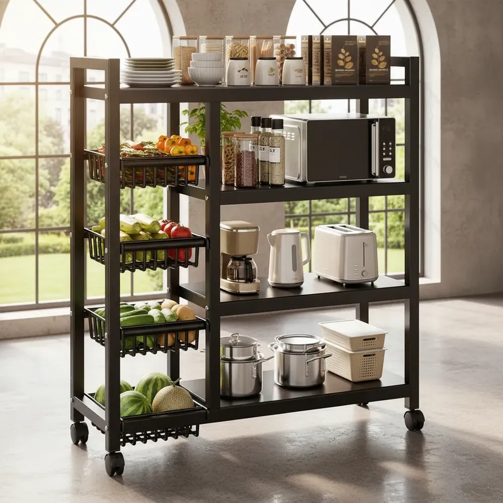 .. Estante De Cocina 4 Niveles Con Cestas Almacenamiento