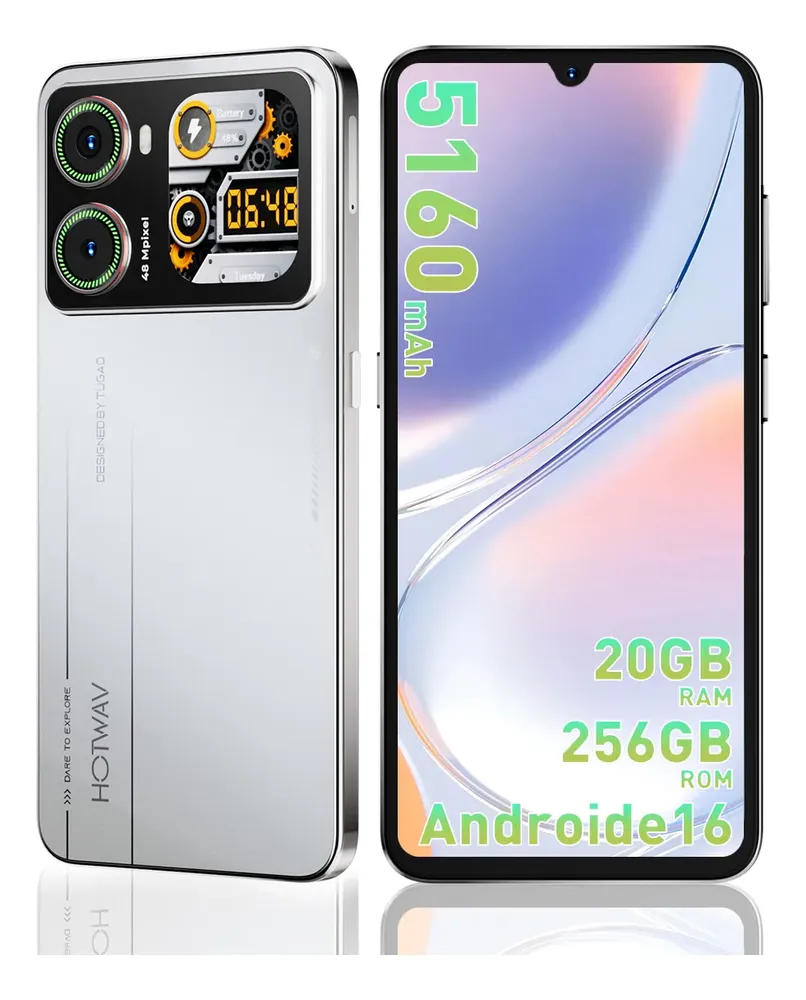 Teléfono Hotwav X100gt Dual Sim Android 16.0 6.9 Pulgadas Hd Pantalla 5160mah 20gb Ram +256gb Rom Dual Cámara 48mp+16mp Smartphone Face Id\u002Fnfc\u002Fgemini