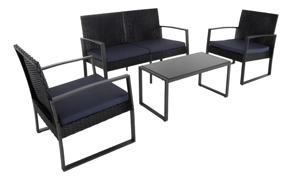 Sala De Jardín Rattan Para Exterior Summer Con Cojines Y Mesa De Centro Acabado En Mimbre 4 Piezas Mueble De Patio Terraza Balcón Kingshouse