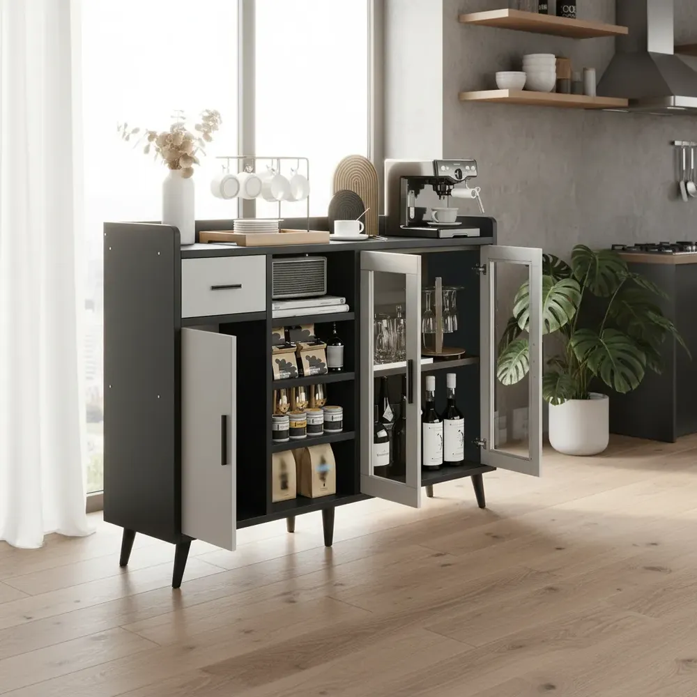 Mueble De Comedor Grande De Madera Con 3 Puertas De Cristal
