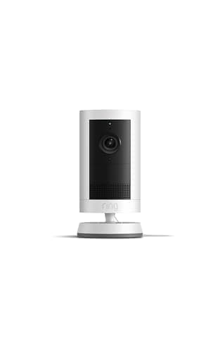 Presentamos la Cámara para exteriores inalámbrica Ring Plus: Video 2K gran angular con Ring Vision, visión nocturna a todo color con poca luz, versatilidad para montar en cualquier lugar. Blanca
