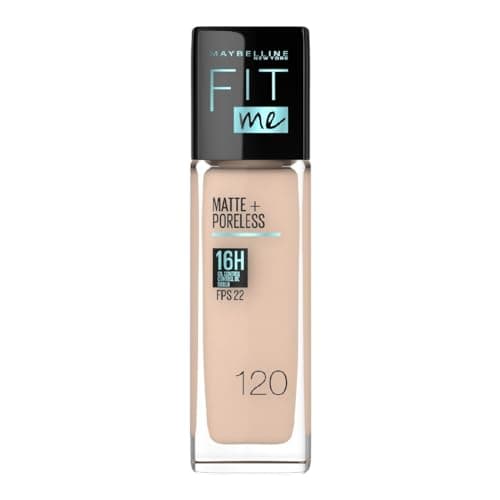 MAYBELLINE Base de Maquillaje Fit Me Matte + Poreless, Classic Ivory 120, 30 ml, matifica y controla el brillo, se adapta al tono y la textura de la piel, tiene FPS 22, piel sin poros