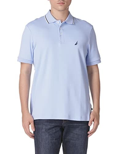 Nautica - Polo clásico para hombre, manga corta, cuello con doble punta, color azul oscuro, talla mediana