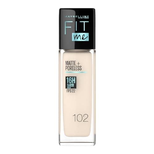 Maybelline Base de Maquillaje Líquida Fit Me Matte & Poreless, Fair Porcelain 102, 30 gr, matifica y controla brillo por 16h, minimiza la apariencia de poros, arrugas y líneas de expresión