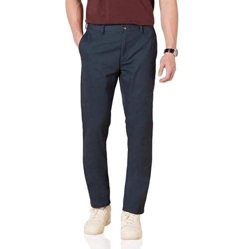Amazon Essentials - Pantalones chinos para hombre con corte ajustado, resistentes a las arrugas, sin pinzas, color azul marino, 31 de ancho x 34 de largo