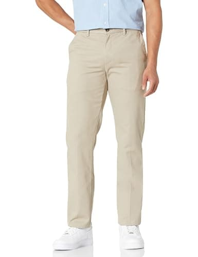 Amazon Essentials - Pantalones chinos para hombre con corte ajustado, resistentes a las arrugas, sin pinzas, color caqui, 29 de ancho x 32 de largo