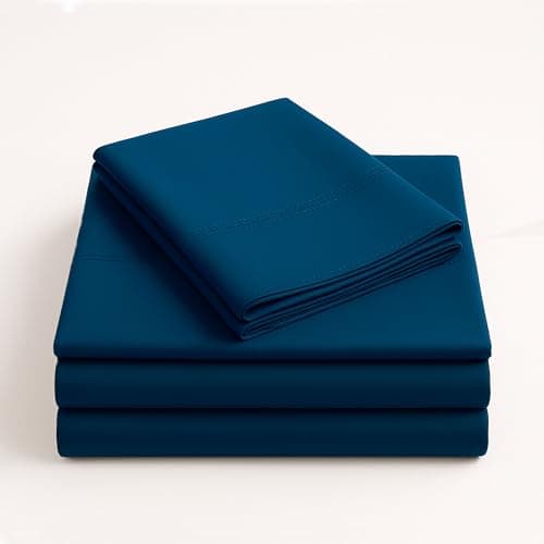 Bluelander Juego de Sabanas, Sabanas Queen Size, 4 Piezas, 1800 Hilos, Cómodas y Frescas, Calidad de Lujo, Hipoalergénicas, Lavado a Máquina (Azul Obscuro, Queen)