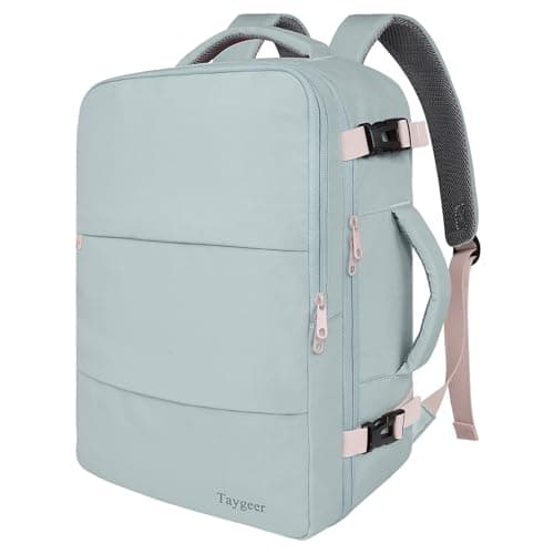 Taygeer Mochila de Viaje 10 kg Avion 35L Grande Impermeable para Hombre y Mujer, Compartimento Laptop 15.6 pulgadas, USB Integrado, Maleta Mano Funcional, Práctica Equipaje Cabinas,Azul Polvo