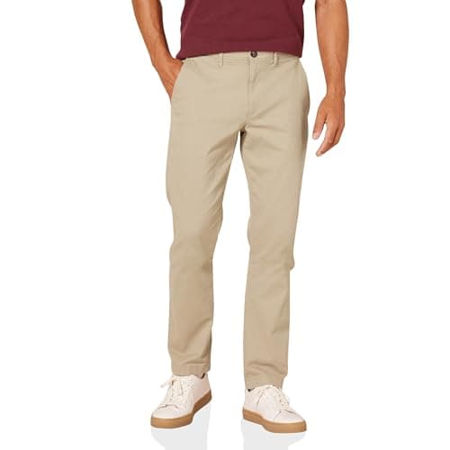 Amazon Essentials - Pantalón caqui elástico casual para hombre, corte ajustado, color caqui, 42 de ancho x 28 de largo
