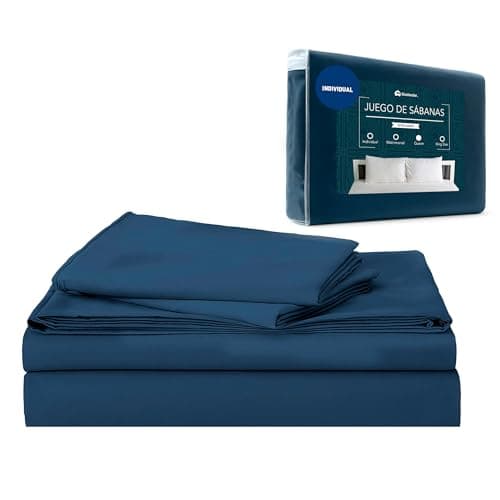 Bluelander Juego de Sabanas, Sabanas Individuales, 3 Piezas, 1800 Hilos, Cómodas y Frescas, Calidad de Lujo, Hipoalergénicas, Lavado a Máquina (Azul Obscuro, Individual)