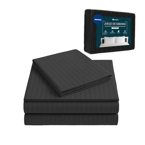 Bluelander Juego de Sabanas, Sabanas Individuales, 3 Piezas, 1800 Hilos, Cómodas y Frescas, Calidad de Lujo, Hipoalergénicas, Lavado a Máquina (Negro Rayas, Individual)