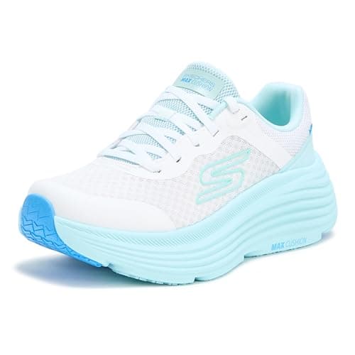 Skechers MAX Cushioning Endeavour Canova - Tenis para Mujer, Blanco/Celeste, 26 cm