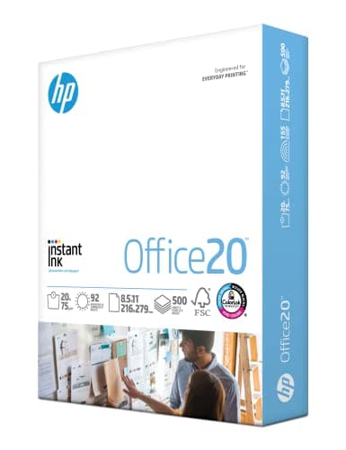 HP Papers - Papel para Impresora Instant Ink Office20, 8,5 x 11, Tamaño Carta, 20 Libras, 92 Brillantes, 1 Resma/500 Hojas, Libre de Ácidos (112150R)