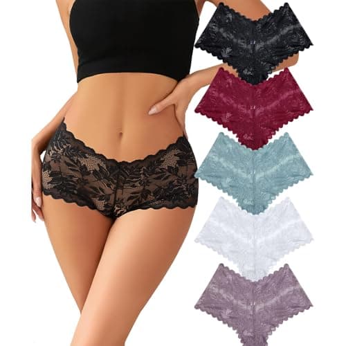 VIOPY Ropa Interior Mujer Sexy 5PCS Calzones de Encaje Womens Sexy Underwear Set Bragas Sexys Panties Suave Transpirable Uso Diario M