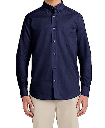 Nautica Young - Camisa de Manga Larga para Hombre con Botones Oxford, Marino, Small