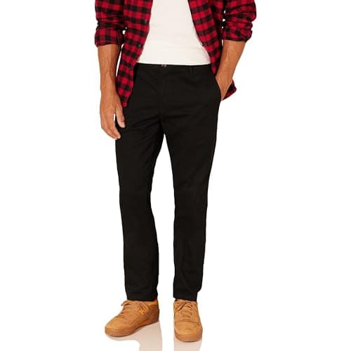Amazon Essentials - Pantalones chinos para hombre con corte ajustado, resistentes a las arrugas, sin pinzas, color negro, 34 de ancho x 32 de largo