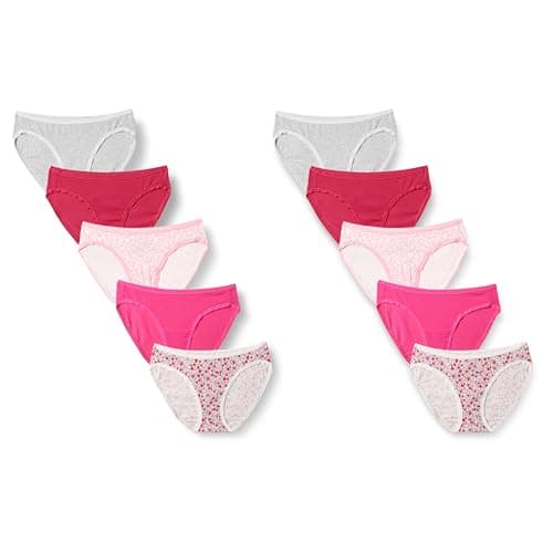 Amazon Essentials Women's Cotton Bikini Brief Underwear (Available in Plus Size), Pack of 10, Pink/Floral Print, X-Small