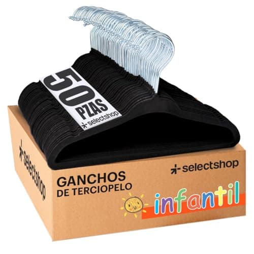 SELECTSHOP Set De 50 Ganchos Metalicos Infantiles Cubiertos con Terciopelo Perchas De Alta Calidad Resistentes Ganchos Delgados para Ropa Infantil Antideslizantes (Negro)