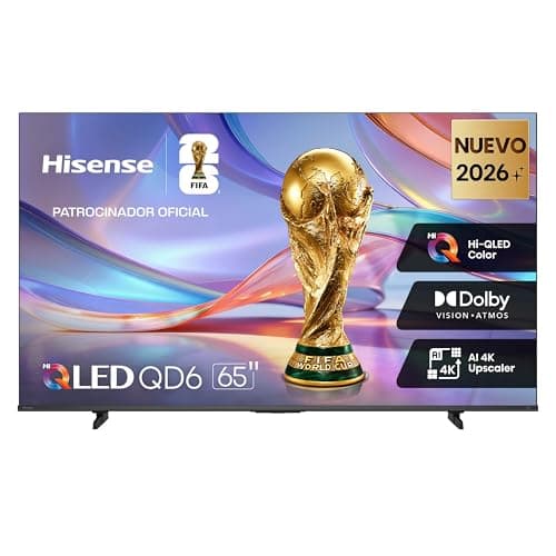 Hisense televisión QD6S Pantalla 65“ Pulgadas,Hi-QLED 4K Smart TV,AI 4K Upscaler,Dolby Vision·Atmos,Modo de Protección Ocular,Game Mode Plus,Fire TV【Patrocinador Oficial de FIFA World Cup 2026™】