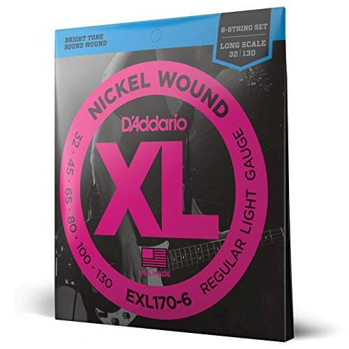 D'Addario | XL Nickel | Cuerdas para Bajo Eléctrico de 6 Cuerdas | Calibre Ligero, 32-130 | Escala Larga | Níquel-acero | EXL170-6