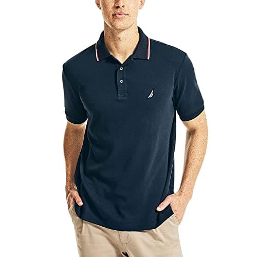 Nautica - Polo de manga corta con cuello doble y corte clásico para hombre, azul marino, XXL