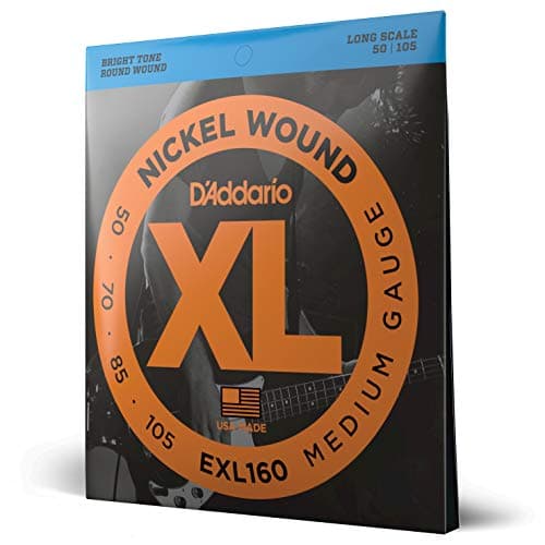 D'Addario | XL Nickel | Cuerdas para Bajo Eléctrico | Calibre Medio, 50-105 | Escala Larga | Níquel-acero | EXL160