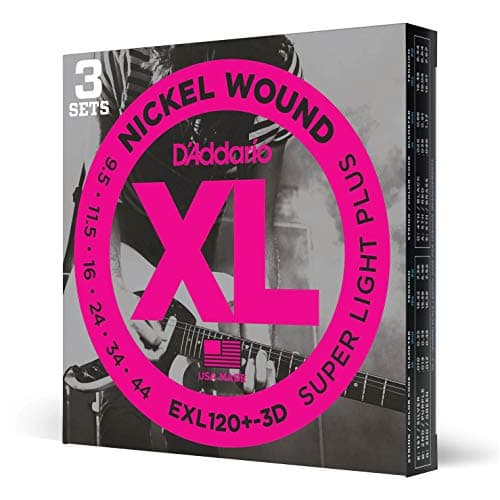 D'Addario Cuerdas Guitarra - Cuerdas para guitarra eléctrica de níquel XL - EXL120 3D - Para guitarras de 6 cuerdas - 9,5-44 Super Light Plus, paquete de 3