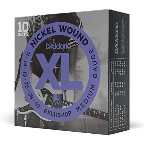 D'Addario | Super Pack | Cuerdas para Guitarra Eléctrica | 10 sets, 60 cuerdas | Calibre medio, 11-49, blues/jazz | Enrollado de níquel | EXL115-10P | Sonido potente y sustain prolongado
