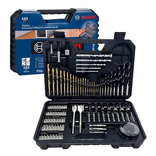 Bosch Set de Puntas y Brocas 103 unidades – Kit completo de taladro/atornillador para metal, madera y mampostería – Maletín de almacenamiento