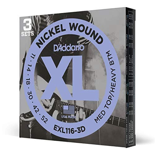 D'Addario Cuerdas para guitarra eléctrica, XL Níquel, EXL116-3D, calibre 11-52, juego de 6 cuerdas, paquete de 3