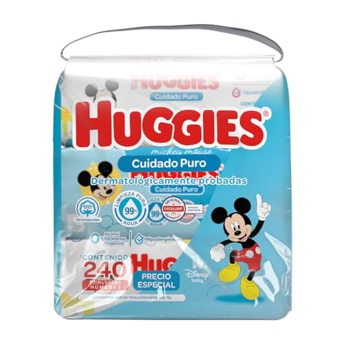 Huggies Cuidado Puro, Toallitas HĂșmedas para BebĂ©, 99% Agua Sin Fragancia para Pieles Sensibles, 240 Toallitas (3 paquetes de 80 toallitas c/u)