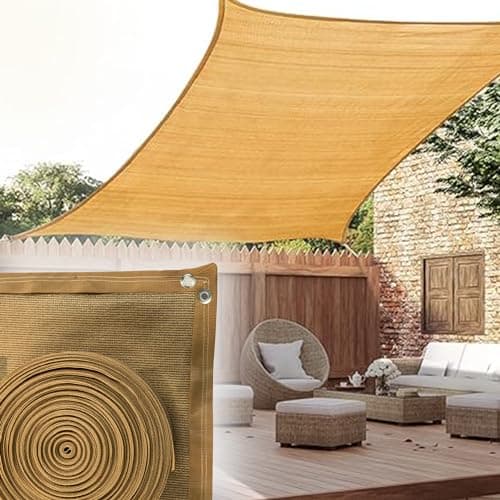 MPQ Mallas Sombra Toldo Raschel 90% - 5x4m Beige - Cinta Refuerzo y Ojillo - Protección UV, Polietileno HDPE Alta Densidad, Perfecto para Jardín, Exteriores, Vela-Resistente al Sol y al Desgaste