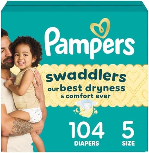 Pampers Swaddlers Pañales Etapa 5 Absorbentes Talla 5 (9-17 Kg), 104 Unidades. Mantienen al Bebé Seco y Cómodo